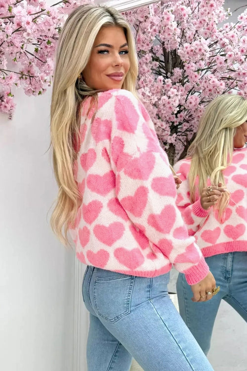 Strawberry Pink Valentine Heart Knit Sweater