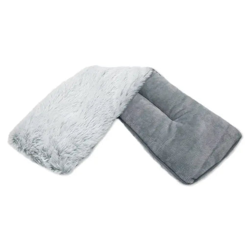 Warmies gray microwavable neck wrap with plush faux-fur fabric.