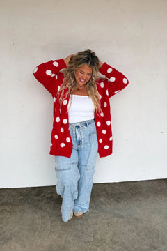 Love Is In The Air Red Polka Dot Cloud Cardigan