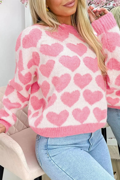 Strawberry Pink Valentine Heart Knit Sweater