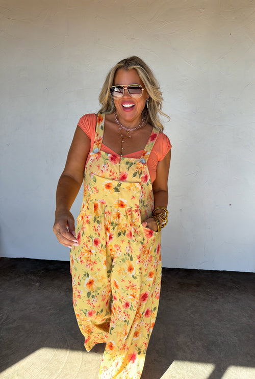 PREORDER- SPRING FLORAL KARLI BOHO OVERALLS