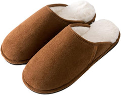 Men’s Warm Soft Fur Memory Foam Slippers — Brown, Blue, or Olive