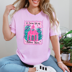 Let Us Adore Him Pink Graphic Tee