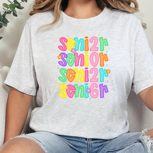 Ash Grey Senior 2026 graphic tee with playful colorful senior print
