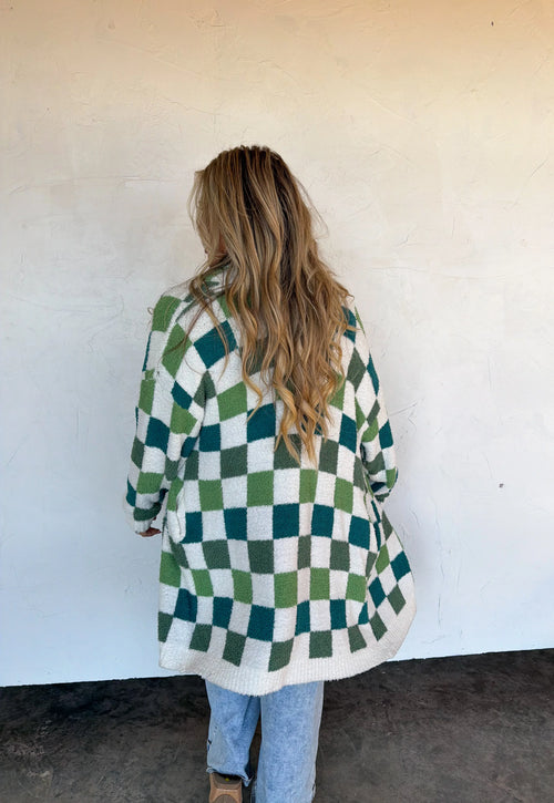 Lucky Charm Cloud Check Cardigan – St. Patty Green (Preorder)