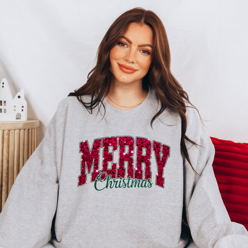 Glitter Merry Christmas Sweatshirt or Graphic Tee