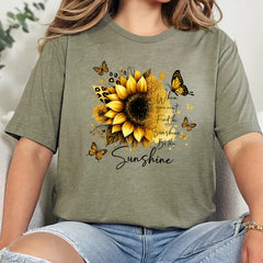 Heather Olive graphic tee with warm sunflower graphic and boutique-style inspirational print