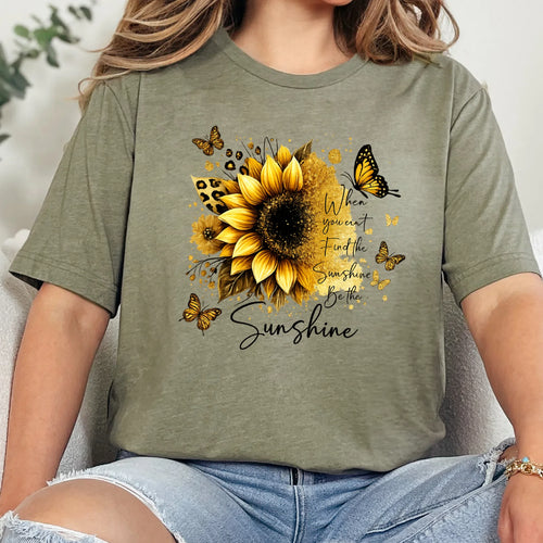 Heather Olive graphic tee with warm sunflower graphic and boutique-style inspirational print