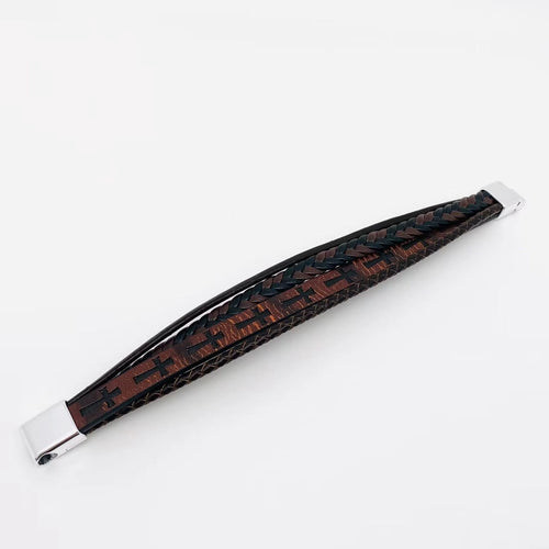 Faith & Strength Braided Cross Leather Bracelet