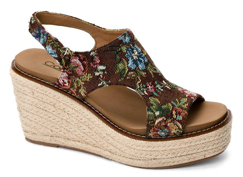 Corkys Floral Dreams Platform Wedge – Black or Rust Braided Espadrille Sandals (Sizes 7–11)