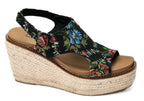 Corkys Floral Dreams Platform Wedge – Black or Rust Braided Espadrille Sandals (Sizes 7–11)