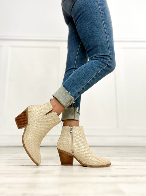 Come And Get It – Metallic Gold Weave Bootie by Corkys (Sizes 7–11)
