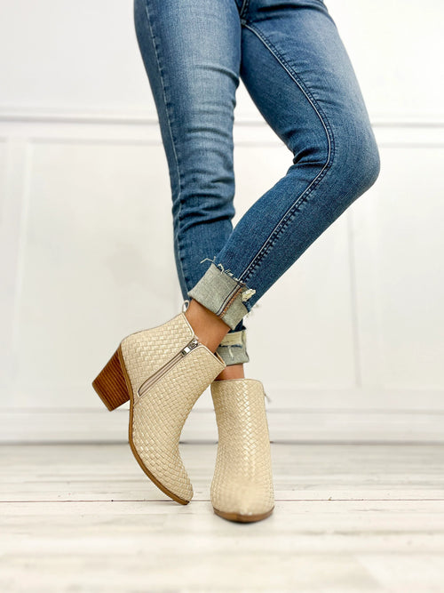 Come And Get It – Metallic Gold Weave Bootie by Corkys (Sizes 7–11)