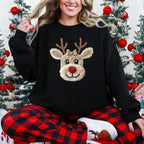 Yarn Reindeer Chenille Sweatshirt — Red, Black, Sand (S–4XL)