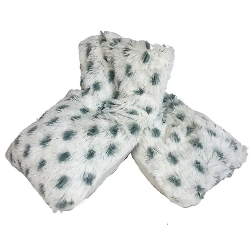 Warmies snowy microwavable neck wrap with plush faux-fur fabric.