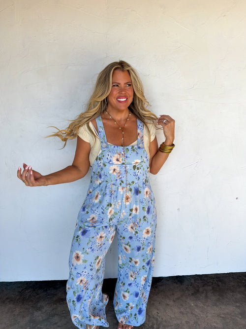 PREORDER- SPRING FLORAL KARLI BOHO OVERALLS