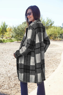 Double Take Full Size Plaid Button Up Lapel Collar Coat | Sizes Small - 3XL