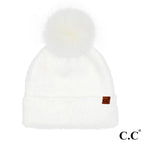 Ivory Plush Terry Chenille Pom Beanie by C.C