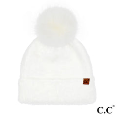 Ivory Plush Terry Chenille Pom Beanie by C.C