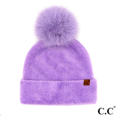 Lavendar Plush Terry Chenille Pom Beanie by C.C