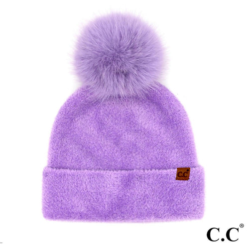 Lavendar Plush Terry Chenille Pom Beanie by C.C