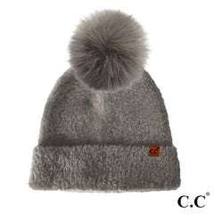 Gray Plush Terry Chenille Pom Beanie by C.C
