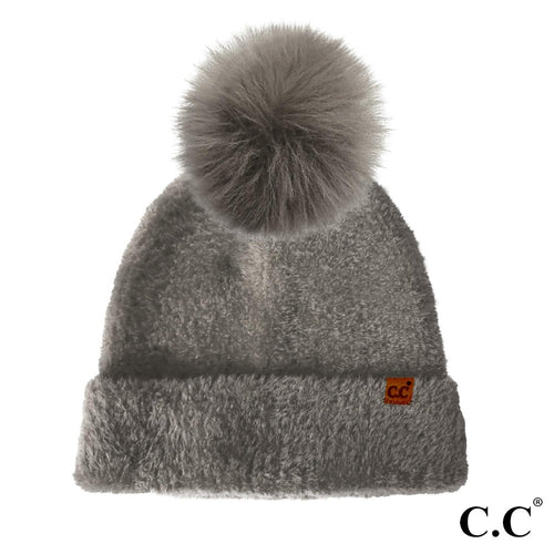 Gray Plush Terry Chenille Pom Beanie by C.C