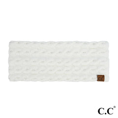 White Pearl Embellished Knit Headwrap by C.C