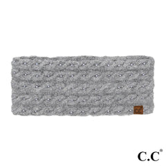 Grey Pearl Embellished Knit Headwrap by C.C