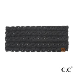 Black Pearl Embellished Knit Headwrap by C.C