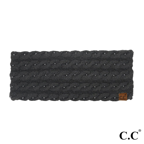 Black Pearl Embellished Knit Headwrap by C.C