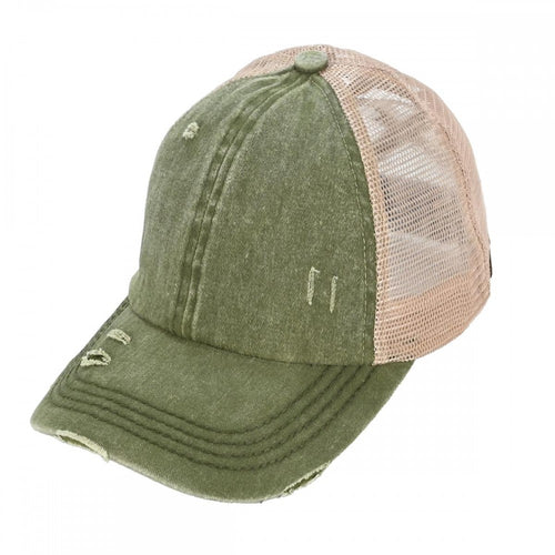 Distressed Criss-Cross High Pony Cap β 10 Colors