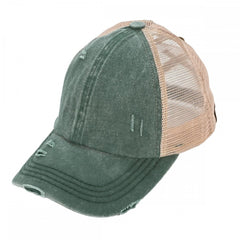 Distressed Criss-Cross High Pony Cap β 10 Colors