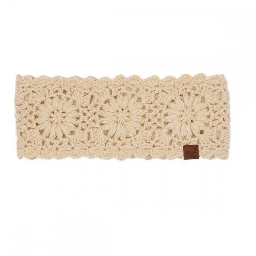 Beige C.C Flower Crocheted Knit Headwrap