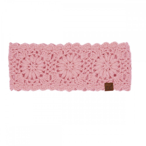 Pink C.C Flower Crocheted Knit Headwrap