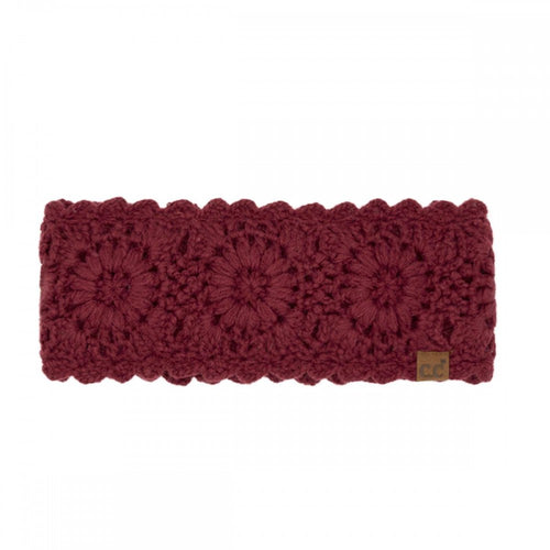 Burgandy C.C Flower Crocheted Knit Headwrap