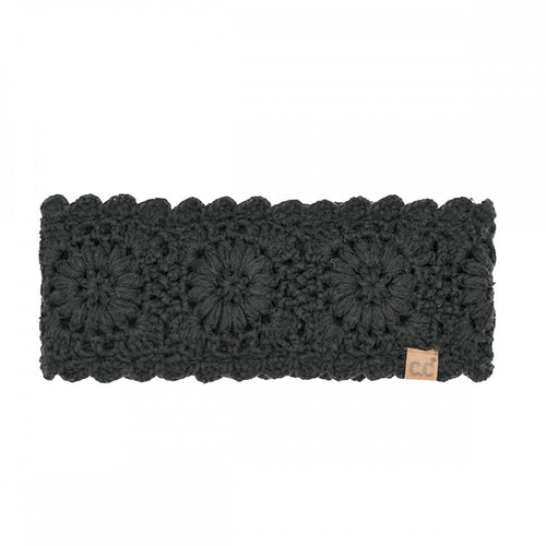 black C.C Flower Crocheted Knit Headwrap