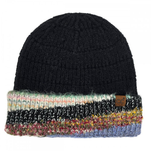 Black C.C Multi Marled Yarn Cuff Beanie