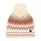 Ivory C.C Multi Color Chevron Pom Beanie