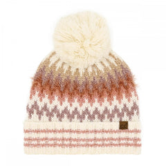 Ivory C.C Multi Color Chevron Pom Beanie