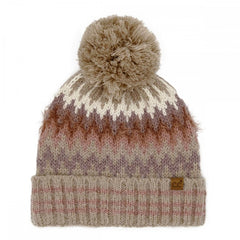Beige C.C Multi Color Chevron Pom Beanie