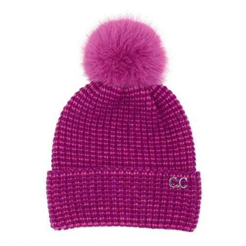Hot Pink C.C Two Tone Angora Cuff Beanie