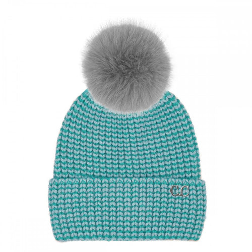 Turquoise C.C Two Tone Angora Cuff Beanie