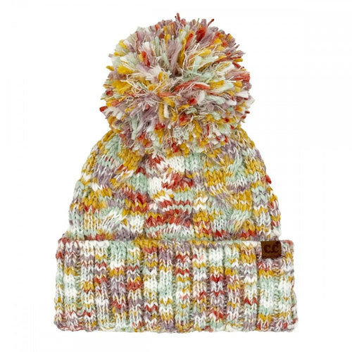 C.C Multi Color Cable Pom Beanie β Ivory, Grey, Mustard, Pink, Hot Pink