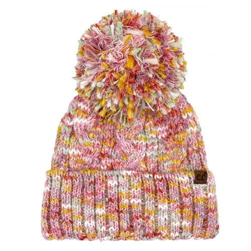 C.C Multi Color Cable Pom Beanie β Ivory, Grey, Mustard, Pink, Hot Pink
