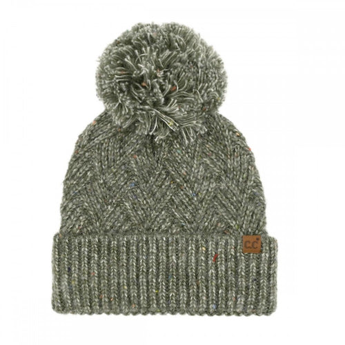 C.C Criss-Cross Pattern Yarn Pom Beanie β Oatmeal, Pink, Lavender, Denim, Olive, Brown, Charcoal