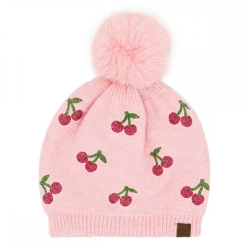C.C Cherry Rhinestone Pom Beanie