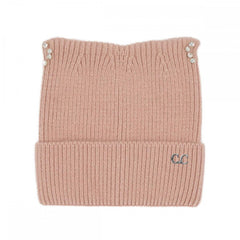 Rose C.C Cable Knit & Tinsel Beanie with Rhinestone Cat Ear Detail