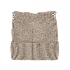 Taupe C.C Cable Knit & Tinsel Beanie with Rhinestone Cat Ear Detail