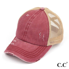 Distressed Criss-Cross High Pony Cap β 10 Colors